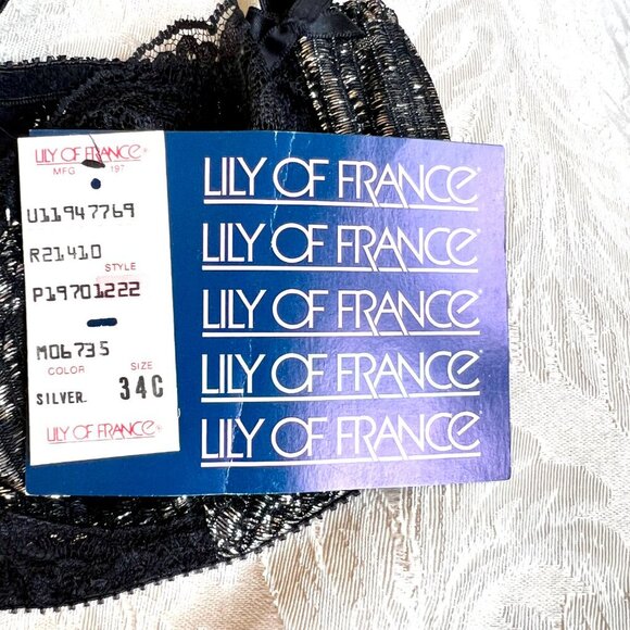 Vintage Lily of France NWT Demi Lace Bra in Metallic Silver and Black Lace - Picture 14 of 15